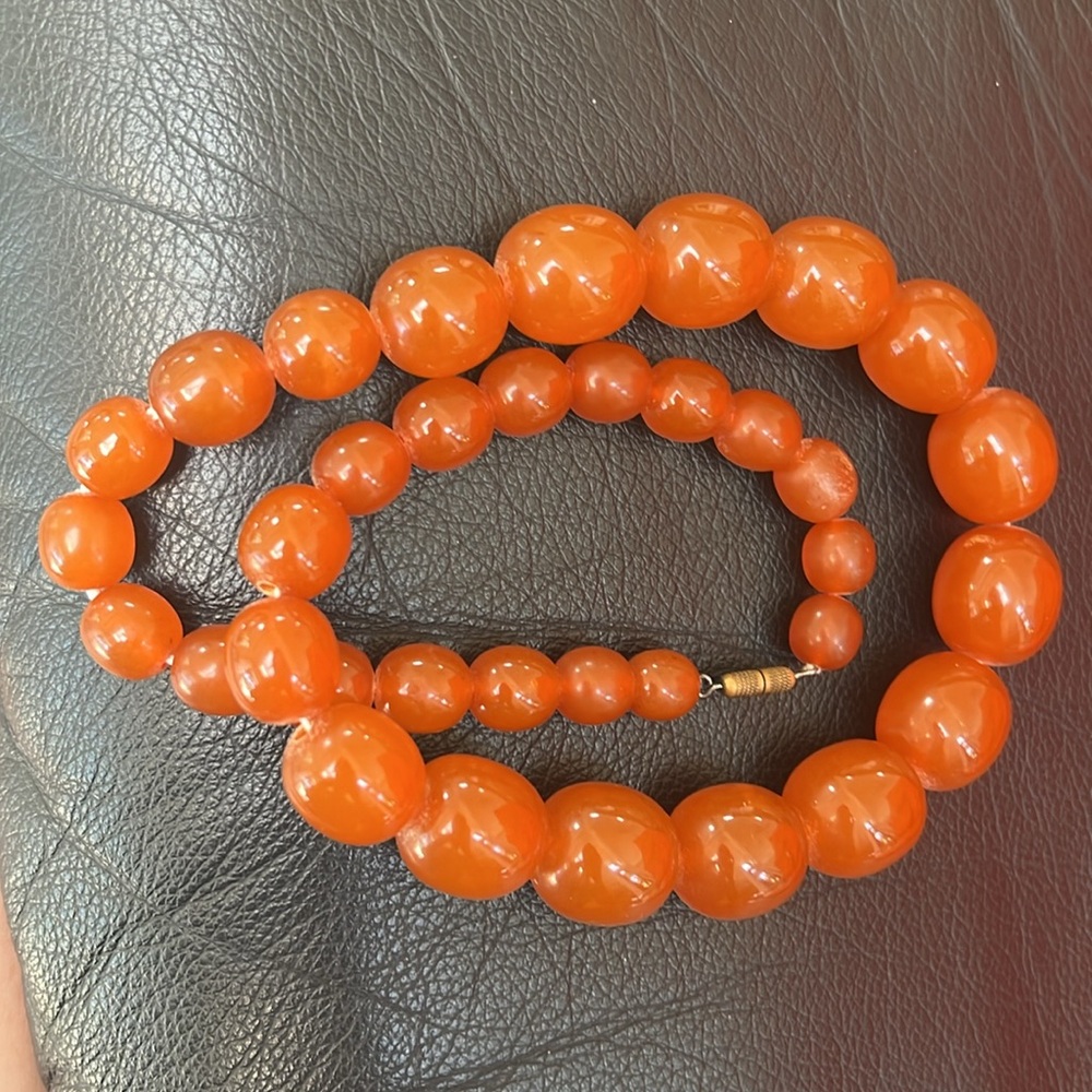 Huge Orange pressed Russian Amber Necklace 23in